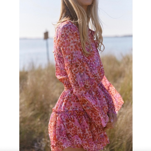 Misa Los Angeles New with Tags Leeva Mini Floral Long Sleeve Chiffon Dress Sz M - Picture 3 of 8